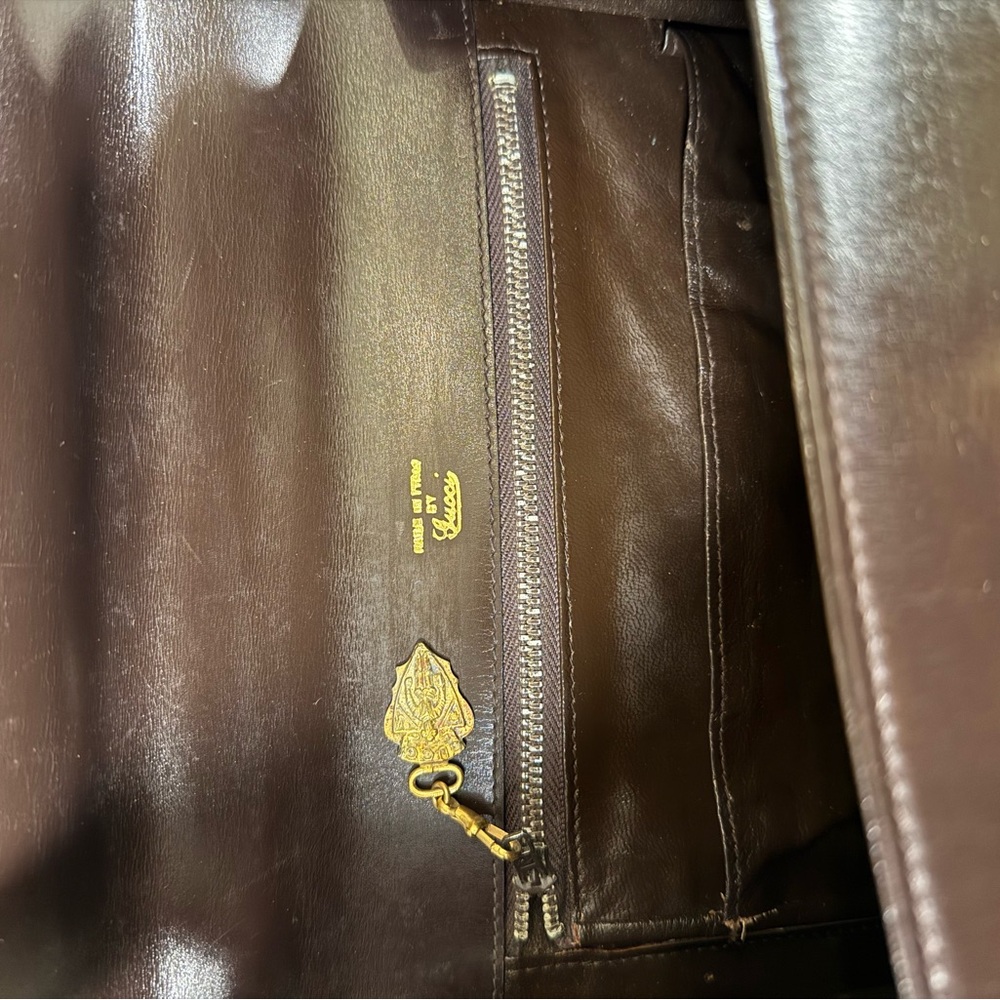 Vintage Gucci Museum Era Brown Leather Top Handle Bag 1960s Gold Hardware - Picture 10 of 14